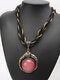 Alloy Turquoise Ethnic Bohemian Large Orb Sweater Long Necklace - Red