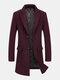 Mens Solid Color Button Up Woolen Business Casual Mid-Length Overcoats - Red