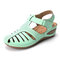 LOSTISY Hollow Out Lightweight Pure Color Breathable Hook Loop Wedges Sandals - Mint Green