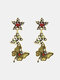 Alloy Vintage Diamond Flower Long Tassel Butterfly Pearl Earrings - Copper
