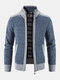 Mens Marled Knit Stand Collar Zipper Slant Pocket Casual Cardigans - Blue