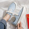 Large Size Women Canvas Solid Color Round Toe Casual Flat Sneakers - Blue