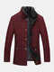 Mens Single Breasted Faux Fur Collar Thick Casual Woolen Overcoats - Red