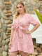 Floral Print Knotted V-neck Plus Size Dress for Women - Pink
