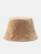 Unisex Velvet Solid Color Wave Pattern Striped All-match Warmth Bucket Hat - Khaki