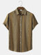 Mens Colorful Striped Button Front Casual Short Sleeve Shirts - Khaki