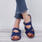 Women Casual Comfy Peep Toe Buckle Flat Sandals - Blue