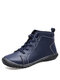 Large Size Women Side Zipper Stitching Versatile Flat Ankle Boots - Blue