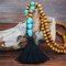 Bohemian Wooden Beads Tassel Necklace Geometric Heart Star Butterfly Turquoise Pendant Long Necklace - Black