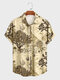 قمصان رجالي كاجوال بأكمام قصيرة وياقة طية صدر السترة مطبوعة بالنباتات - اللون البيج