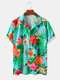 Mens Tropical Floral Print Holiday Casual Light Short Sleeve Shirts - Green