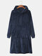 Mens Solid Color Double Flannel Warm Oversized Blanket Hoodie With Pocket - Navy