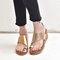 Large Size Women Casual Clip Toe Leopard Wedges Sandals - Gold