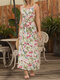 Summer Holiday Flower Print Knotted Sleeveless Backless Maxi Dress - Green