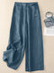 Женская однотонная хлопковая повседневная широкая штанина Брюки с карманом - синий