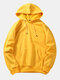Mens Plain Style Solid Color Muff Pocket Drawstring Hoodies - Yellow