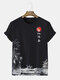 Camisetas de manga corta para hombre con estampado de paisaje chino Cuello Invierno - Negro