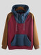 Mens Cool Streetwear Patchwork Color Block Kangaroo Pocket Drawstring Hoodie - Red