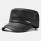 Men's Leather Flat Hats Casual With Knit Hats Warm Hats - Black