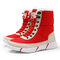Women Large Size Color Match Splicing Waterproof Lace Up Mid Calf Snow Boots - Red