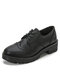 Women Lace-up Comfy Versatile Office Shoes Retro Black Oxfords Flats - Black