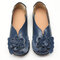 LOSTISY Large Size Flower Leather Comfy Lazy Flats For Women - Dark Blue