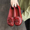 Genuine Leather Flower Retro Slip On Vintage Flat Loafers - Red