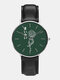 3 Colors Alloy PU Men Vintage Hollow Rose Japanese Print Dial Watch Decorated Pointer Quartz Watch - Green