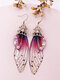 Vintage S925 Sterling Silver Butterfly Long Cicada Wings Gradient Earrings - 20