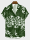 Mens Plant Leaf Print Button Up Short Sleeve Shirts - Green