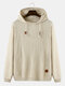 Mens Knitted Solid Color Applique Casual Drawstring Hooded Sweaters - Khaki