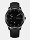 11 Colors Leather Men Business Watch Decorated Pointer Calendar Quartz Watch - Black Band Black Case Black Dial