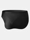 Mens Solid Color Seamless Ice Silk Thin Breathable Briefs With Pouch - Black