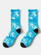 Unisex Cotton Tie-dye Skateboard Coconut Tree Pattern Printed Non-slip Breathable Thickened Socks - Light Blue