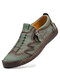 Men Hand Stitching Leather Size-Zip Soft Sole Casual Shoes - Green