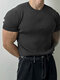 Camiseta masculina de manga curta em malha canelada sólida - cinzento