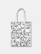 Women Summer Canvas Abstract Figures Pattern Printed Shoulder Bag Handbag Tote - White