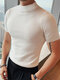 Mens Solid Half-Collar Casual Short Sleeve T-Shirt - White