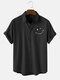 Mens Smile Emojis Print Button Up Short Sleeve Casual Shirt - Black