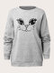 Plus Size Lovely Cat Print O-neck Loose Casual Sweatshirt - Gray