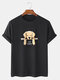 Mens 100% Cotton Cartoon Dog Slogan Print Casual Short Sleeve T-Shirts - Black