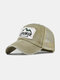Unisex Washed Distressed Cotton Mesh Patchwork Letter Embroidery Patch Broken Hole Breathable Sunscreen Baseball Cap - Khaki