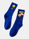 Women Cotton Smile Face Letters Patterned Cloth Label Breathable Medium Stockings Socks - Royal Blue