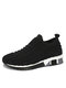 Plus Size Women Casual Walking Shoes Comfy Striped Suede Sock Sneakers - Black