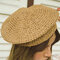 Women's Men's Solid Color Straw Beret Hat Fshion Sun Hat Straw Hat - Camel