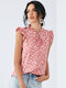Floral Print Tie Front Ruffle Trim Sleeveless Tank Top - Pink