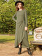 تويست سوليد اللون فستان ماكسي بأكمام طويلة للنساء - أخضر