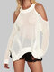 Solid Color Slit Off-shoulder Asymmetrical Casual Hollowed Sweater for Women - White
