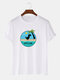 Mens 100% Cotton Cartoon Dinosaur Graphic Print Breathable Thin Casual T-Shirt - White