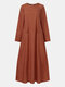 Solid Color Pockets Long Sleeve Casual Muslim Maxi Dress - Orange